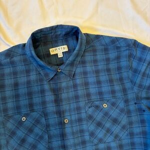 Orvis Blue Plaid Short Sleeve Fishing Shirt Men’s XL Outdoor Travel Button Up